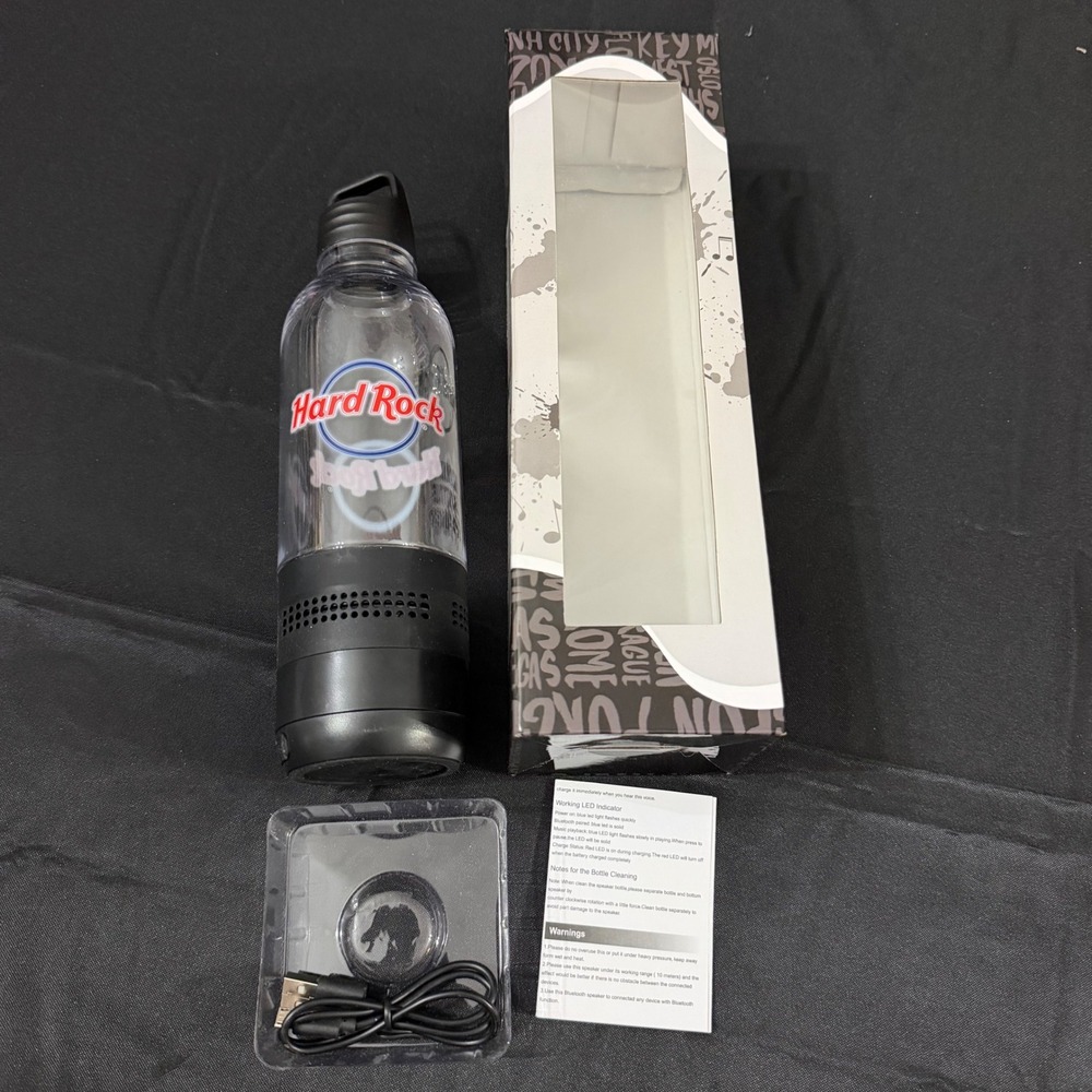Hard Rock H2Audio Bottle Speaker Bluetooth Light Up Color Changing Black Clear